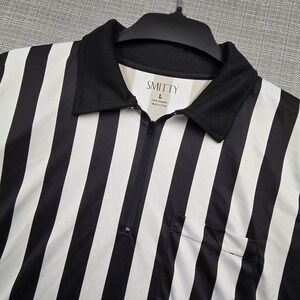 Smitty Referee Polo Shirt Mens Large Black White Stripe 1/4 Zip Short Sleeve